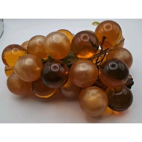 VTG MCM Moonglow Brown Amber Cream Swirl Lucite Grapes Large 9" Broken Stem - Picture 3 of 5